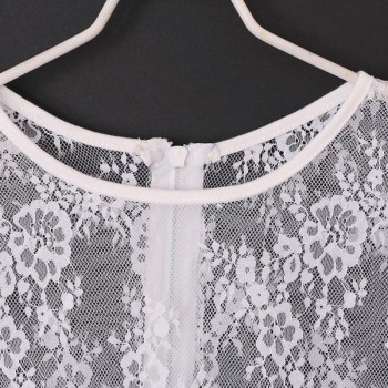 Summer Women Short Sleeve Elegant Crochet Lace Crop Top Hollow Out Tank Tops White Black
